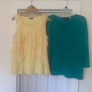 Lemon Ruffle Tank and Green 3/4 Length Top